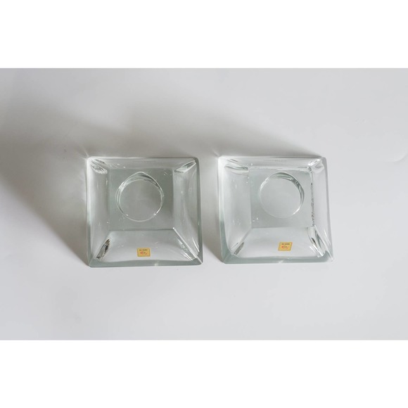 Vintage La Vida Made in Poland Pair of Pyramid Shaped Glass Tea Light Holders - Picture 6 of 8